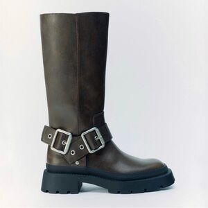 NWT Zara Brown Buckled Flat Lug Sole